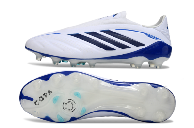Adidas Copa Pure 4 Elite Laceless FG Firm Ground Soccer Cleats - White/Navy Blue/Light Blue