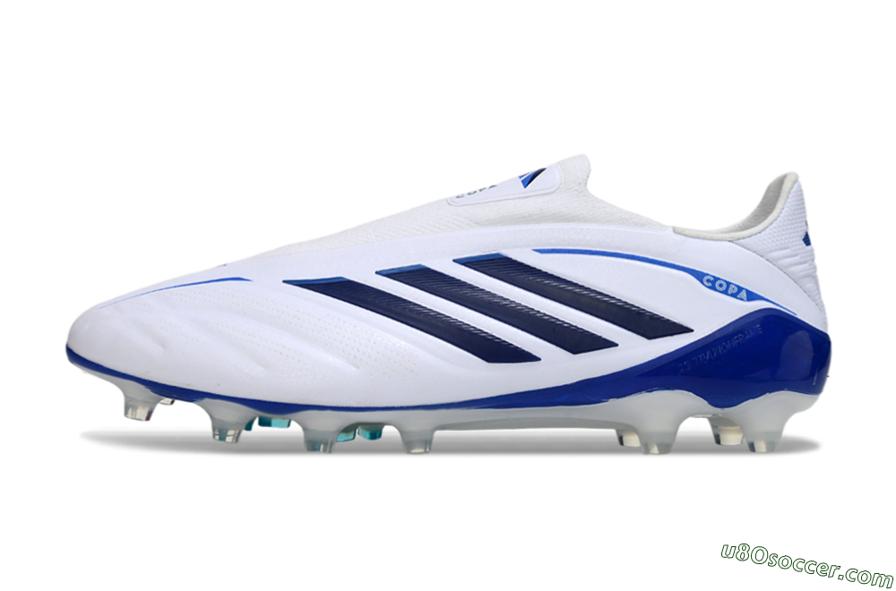 Adidas Copa Pure 4 Elite Laceless FG Firm Ground Soccer Cleats - White/Navy Blue/Light Blue 2