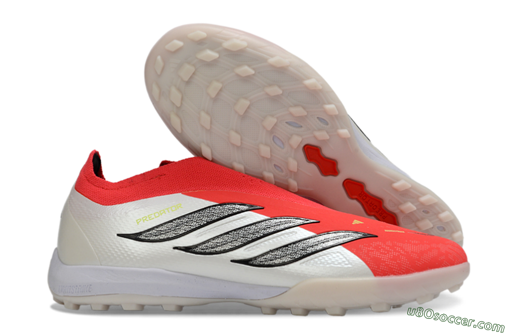 Adidas Predator 26 Elite Laceless TF Artificial Turf Soccer Shoes - Red/Electric Red/Classic White 1