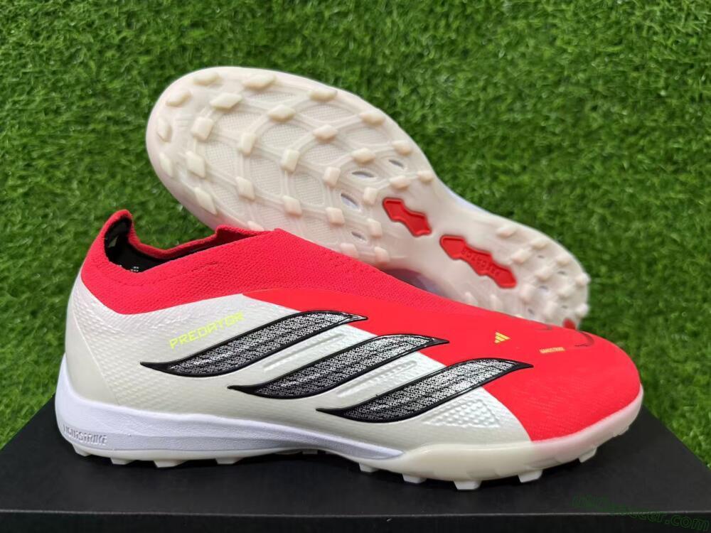 Adidas Predator 26 Elite Laceless TF Artificial Turf Soccer Shoes - Red/Electric Red/Classic White