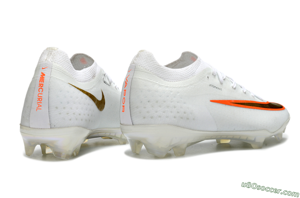 Nike Air Zoom Mercurial Vapor 17 Elite FG Firm Ground Soccer Cleats - White/Neon Orange/Metallic Gold 6