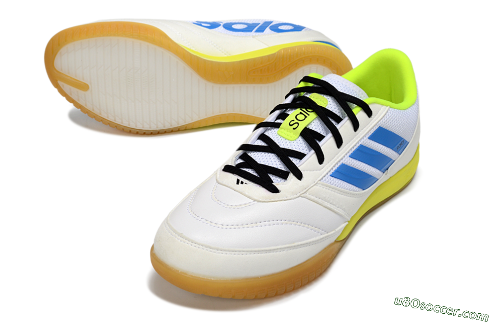 Adidas Top Sala IC Indoor & Futsal Soccer Shoes - White/Bright Blue/Lime Green 3
