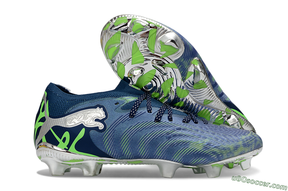 Puma Future 8 Ultimate FG Firm Ground Soccer Cleats - Navy/Neon Green/Chrome 1