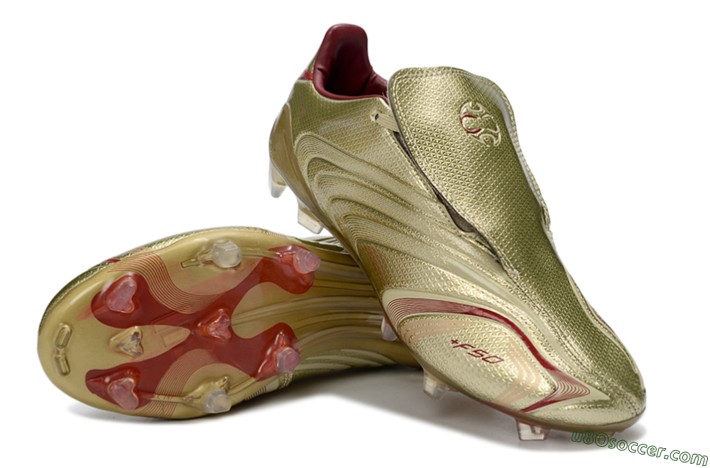 Adidas F50 Elite Laceless FG Firm Ground Soccer Cleats - Gold/Crimson Red/Metallic Finish 3