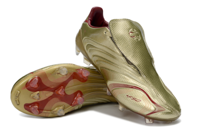 Adidas F50 Elite Laceless FG Firm Ground Soccer Cleats - Gold/Crimson Red/Metallic Finish