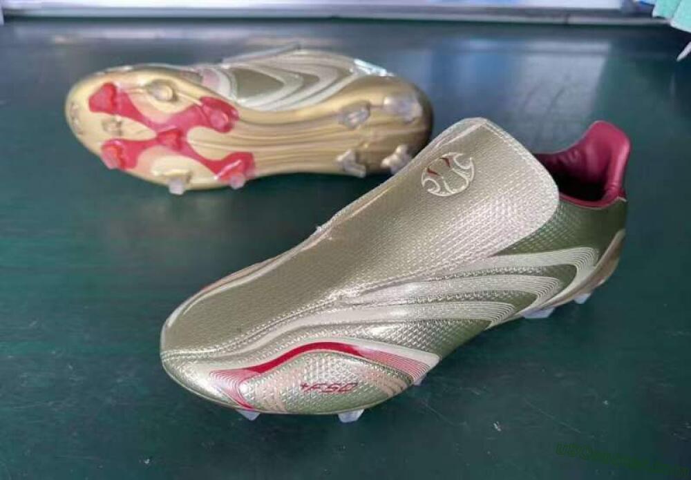 Adidas F50 Elite Laceless FG Firm Ground Soccer Cleats - Gold/Crimson Red/Metallic Finish