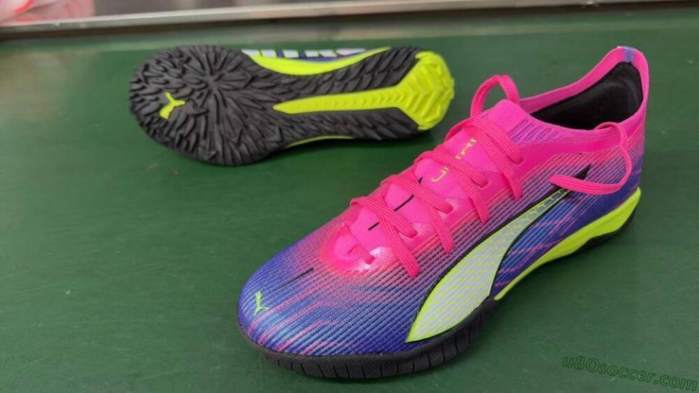 Puma Ultra Ultimate TF Artificial Turf Soccer Shoes - Pink/Neon Green/Deep Purple