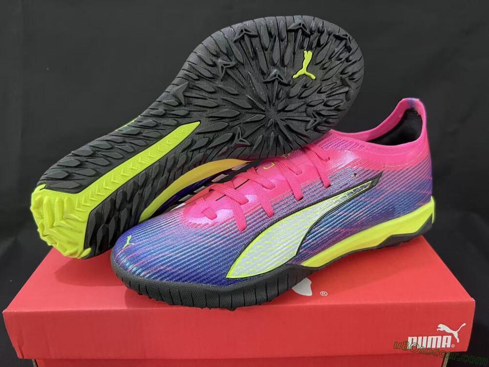 Puma Ultra Ultimate TF Artificial Turf Soccer Shoes - Pink/Neon Green/Deep Purple
