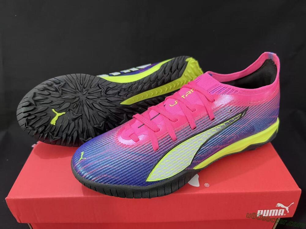 Puma Ultra Ultimate TF Artificial Turf Soccer Shoes - Pink/Neon Green/Deep Purple