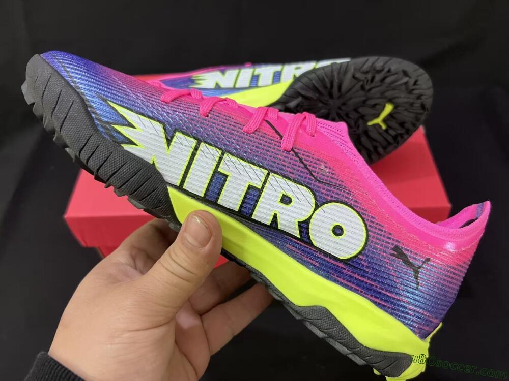 Puma Ultra Ultimate TF Artificial Turf Soccer Shoes - Pink/Neon Green/Deep Purple