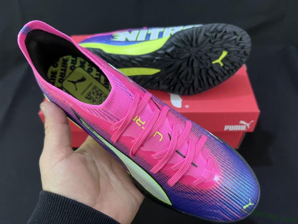 Puma Ultra Ultimate TF Artificial Turf Soccer Shoes - Pink/Neon Green/Deep Purple