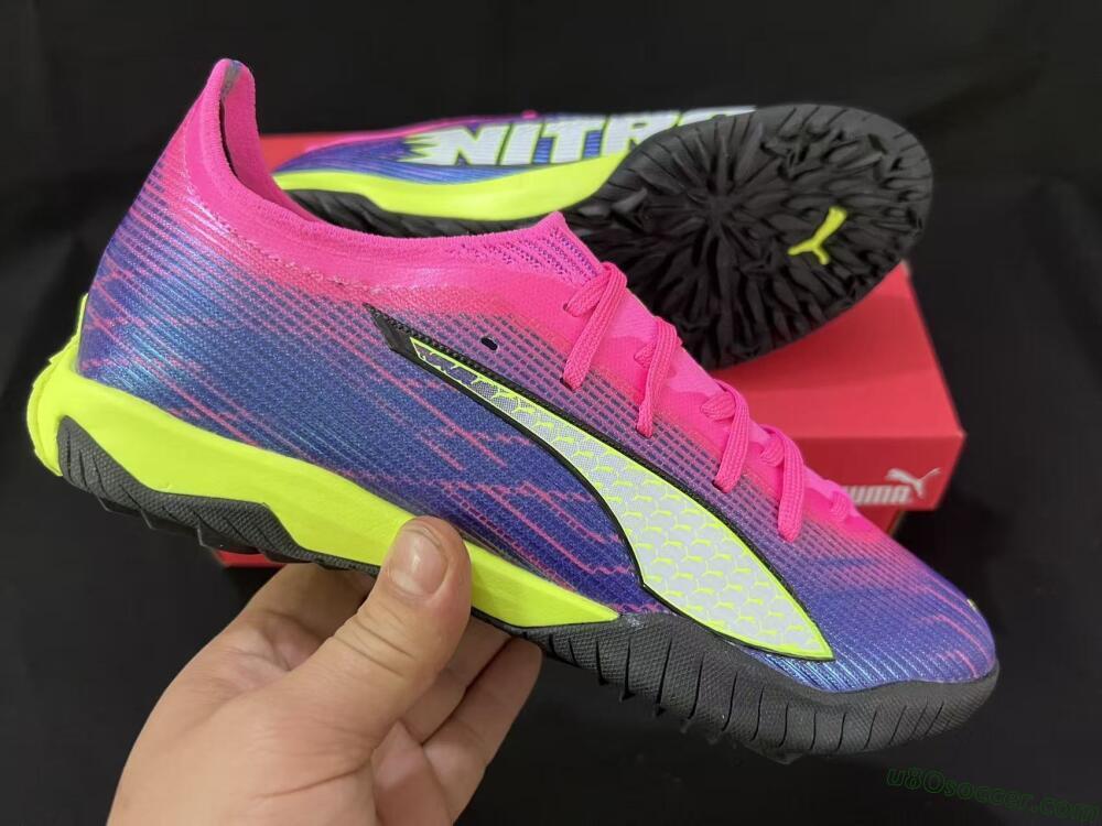 Puma Ultra Ultimate TF Artificial Turf Soccer Shoes - Pink/Neon Green/Deep Purple