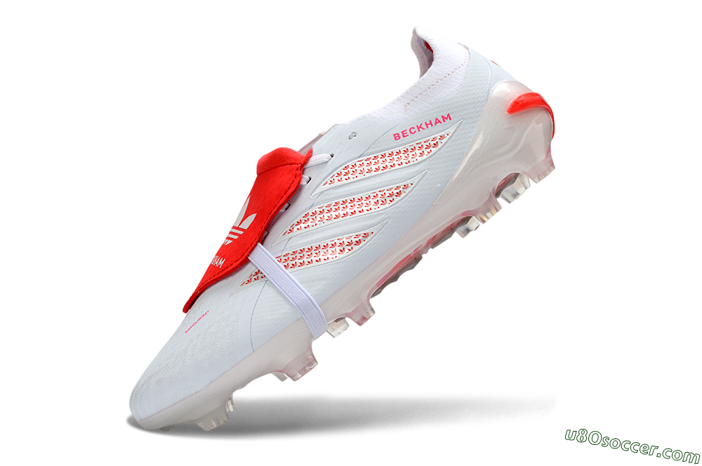 Adidas Predator 26 Elite Fold-Over Tongue FG Firm Ground Soccer Cleats - White/Solar Red/Cloud White 5