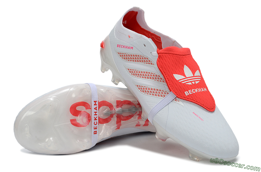 Adidas Predator 26 Elite Fold-Over Tongue FG Firm Ground Soccer Cleats - White/Solar Red/Cloud White 3