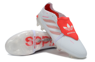 Adidas Predator 26 Elite Fold-Over Tongue FG Firm Ground Soccer Cleats - White/Solar Red/Cloud White