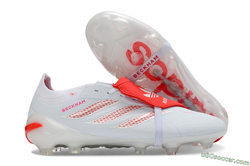 Adidas Predator 26 Elite Fold-Over Tongue FG Firm Ground Soccer Cleats - White/Solar Red/Cloud White 1