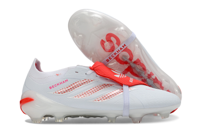 Adidas Predator 26 Elite Fold-Over Tongue FG Firm Ground Soccer Cleats - White/Solar Red/Cloud White