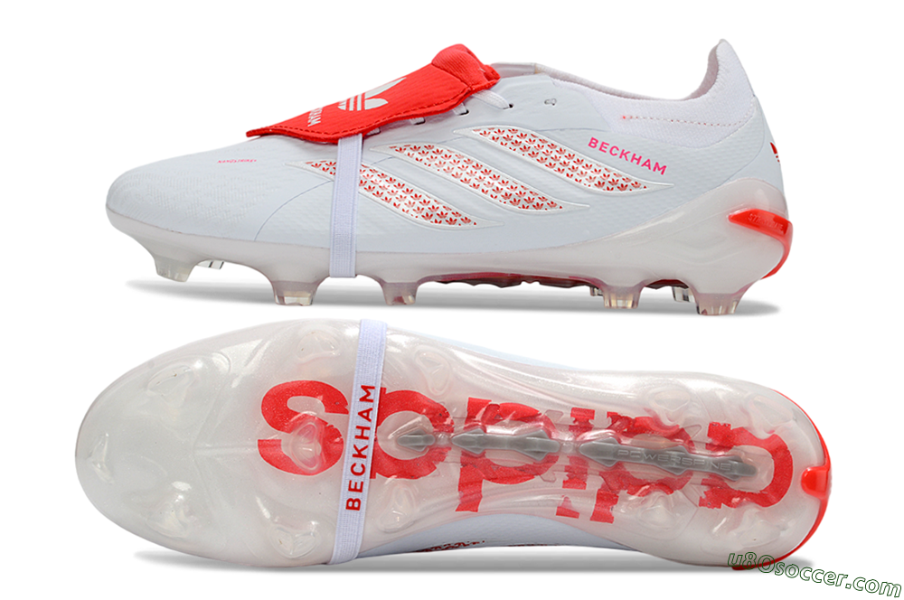 Adidas Predator 26 Elite Fold-Over Tongue FG Firm Ground Soccer Cleats - White/Solar Red/Cloud White 0