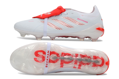 Adidas Predator 26 Elite Fold-Over Tongue FG Firm Ground Soccer Cleats - White/Solar Red/Cloud White