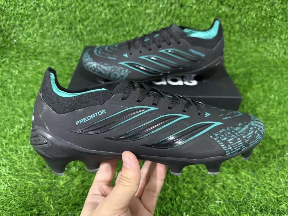 Adidas Predator 26 Elite FG Firm Ground Soccer Cleats - Black/Turquoise Blue/Deep Navy