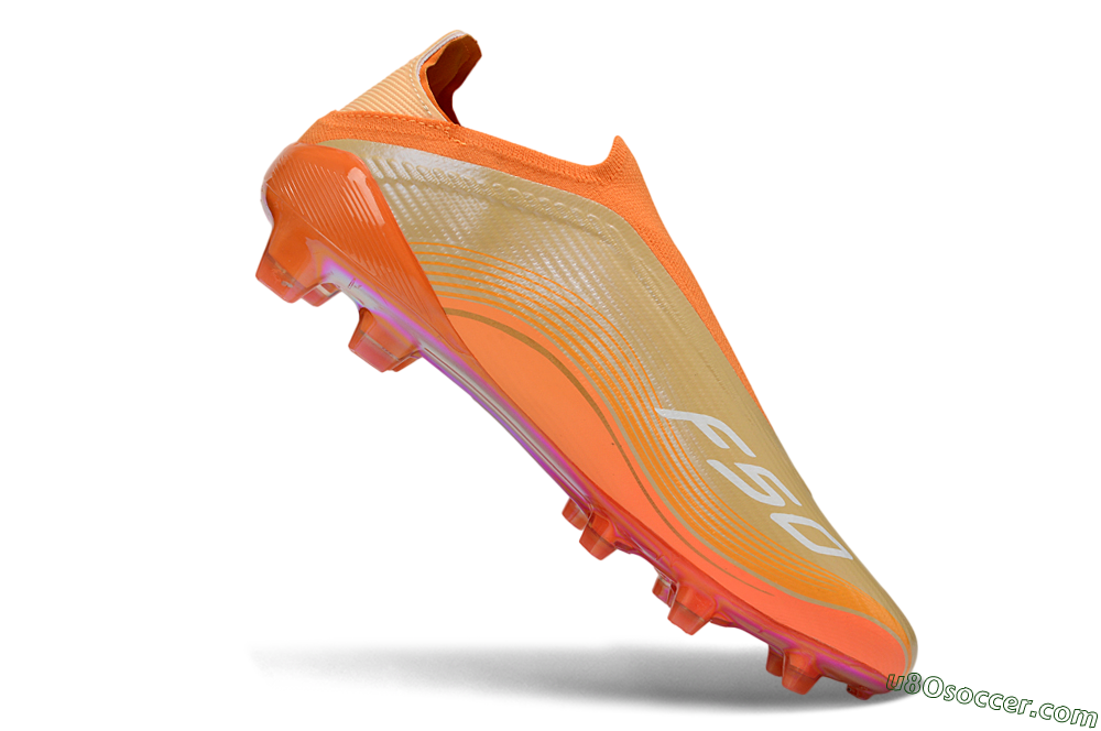 Messi x Adidas F50 Elite Laceless FG Firm Ground Soccer Cleats - Orange/Sunset Glow/Golden Shine 5