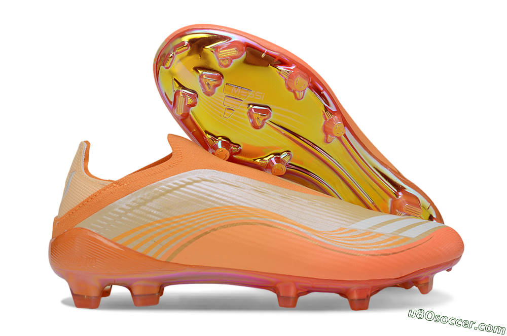 Messi x Adidas F50 Elite Laceless FG Firm Ground Soccer Cleats - Orange/Sunset Glow/Golden Shine 1