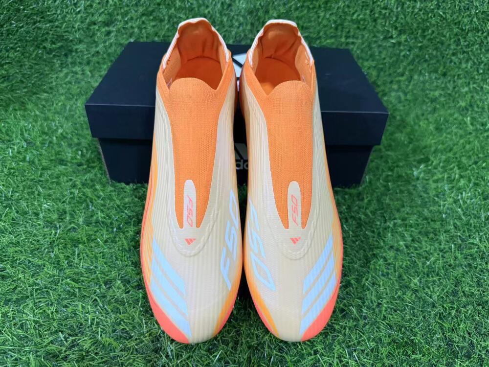 Messi x Adidas F50 Elite Laceless FG Firm Ground Soccer Cleats - Orange/Sunset Glow/Golden Shine