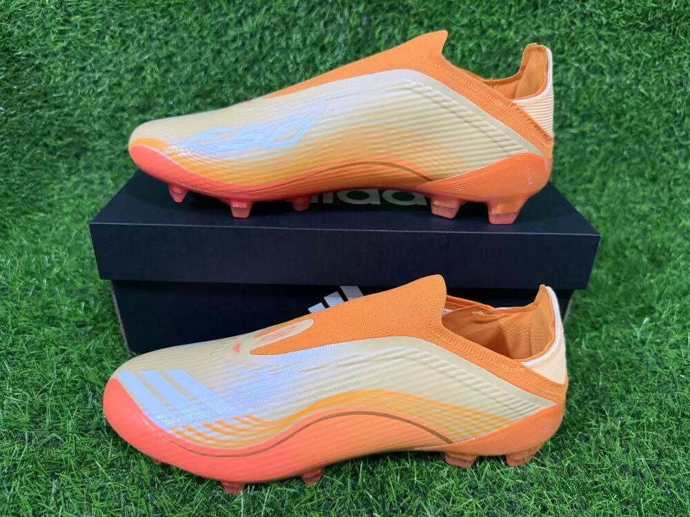 Messi x Adidas F50 Elite Laceless FG Firm Ground Soccer Cleats - Orange/Sunset Glow/Golden Shine