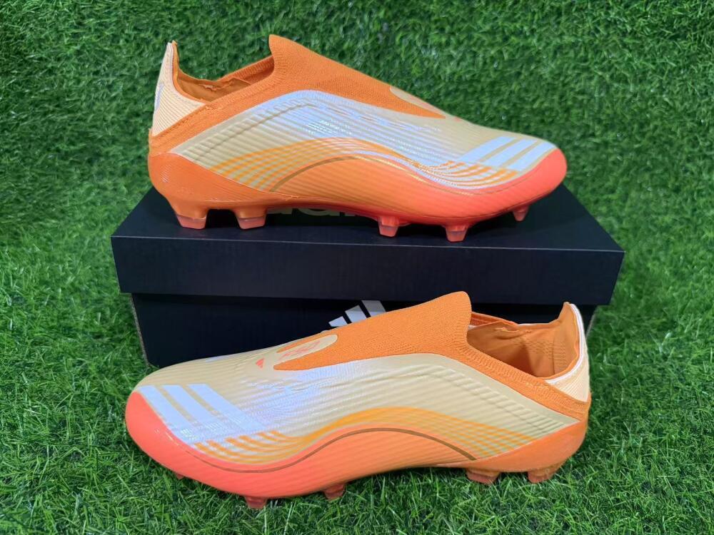 Messi x Adidas F50 Elite Laceless FG Firm Ground Soccer Cleats - Orange/Sunset Glow/Golden Shine
