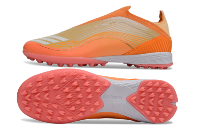 Messi x Adidas F50 Elite Laceless TF Artificial Turf Soccer Shoes - Orange/Coral Orange/Sandy Peach