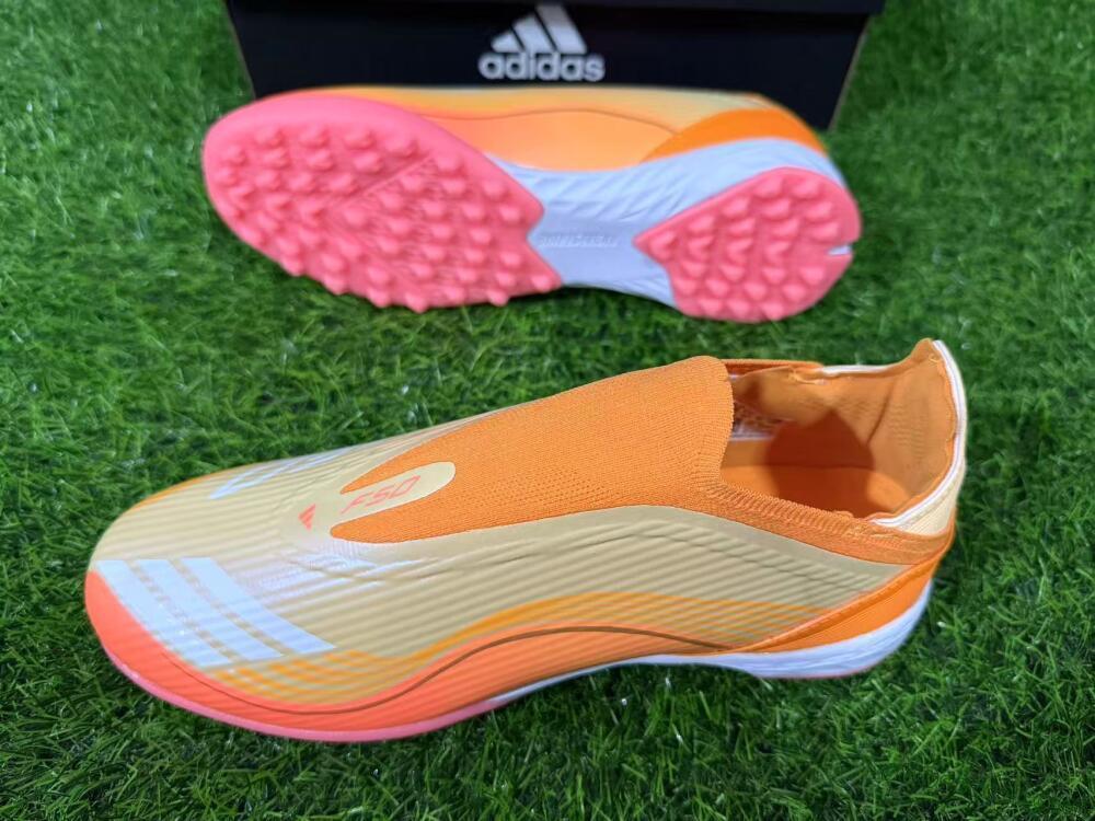 Messi x Adidas F50 Elite Laceless TF Artificial Turf Soccer Shoes - Orange/Coral Orange/Sandy Peach