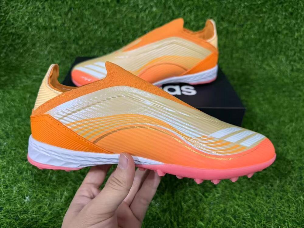 Messi x Adidas F50 Elite Laceless TF Artificial Turf Soccer Shoes - Orange/Coral Orange/Sandy Peach