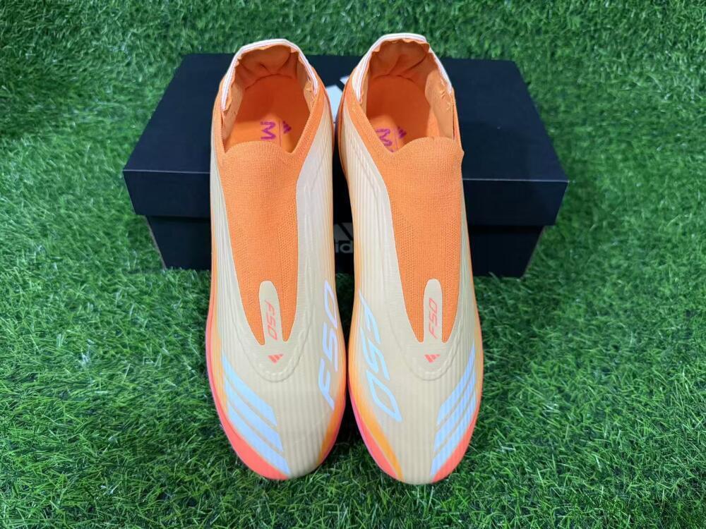 Messi x Adidas F50 Elite Laceless TF Artificial Turf Soccer Shoes - Orange/Coral Orange/Sandy Peach