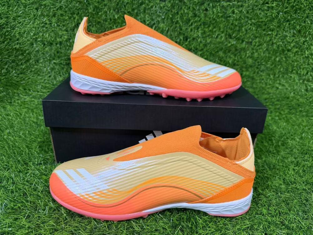 Messi x Adidas F50 Elite Laceless TF Artificial Turf Soccer Shoes - Orange/Coral Orange/Sandy Peach