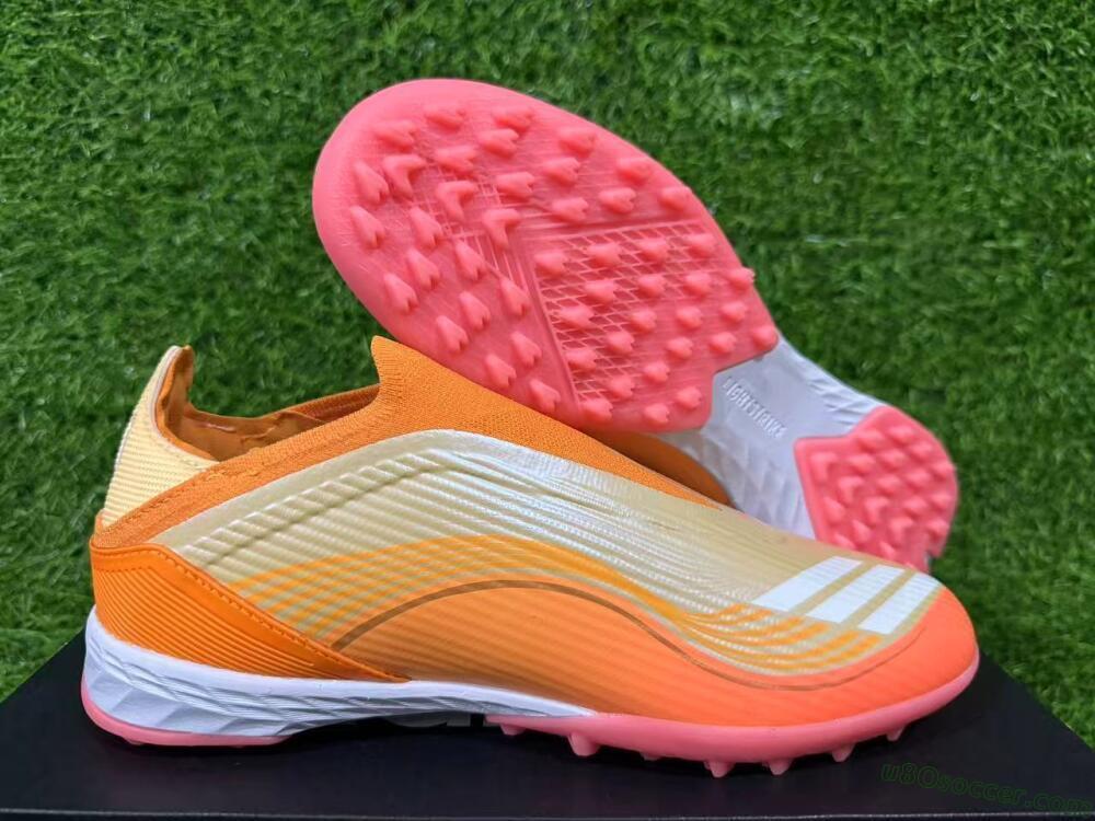 Messi x Adidas F50 Elite Laceless TF Artificial Turf Soccer Shoes - Orange/Coral Orange/Sandy Peach