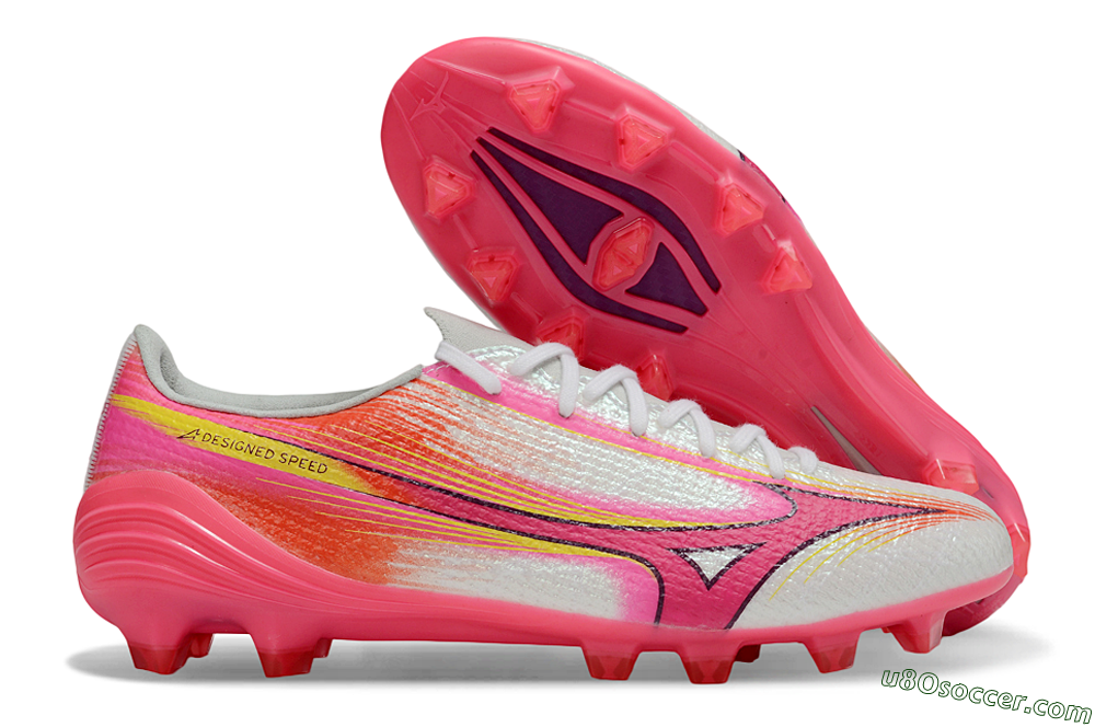 Mizuno Alpha 3 Elite FG Firm Ground Soccer Cleats - White/Neon Pink/Sunrise Yellow 1