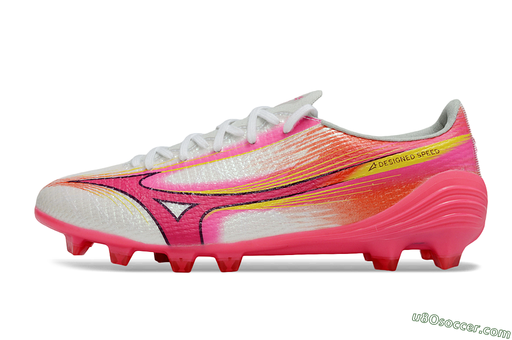 Mizuno Alpha 3 Elite FG Firm Ground Soccer Cleats - White/Neon Pink/Sunrise Yellow 2