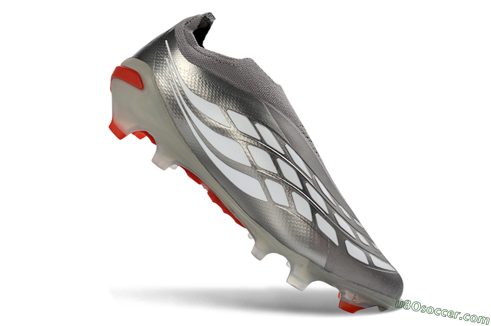 Adidas Predator 26 Elite Laceless FG Firm Ground Soccer Cleats - Gray/Bright Orange/White 5