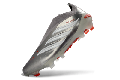 Adidas Predator 26 Elite Laceless FG Firm Ground Soccer Cleats - Gray/Bright Orange/White