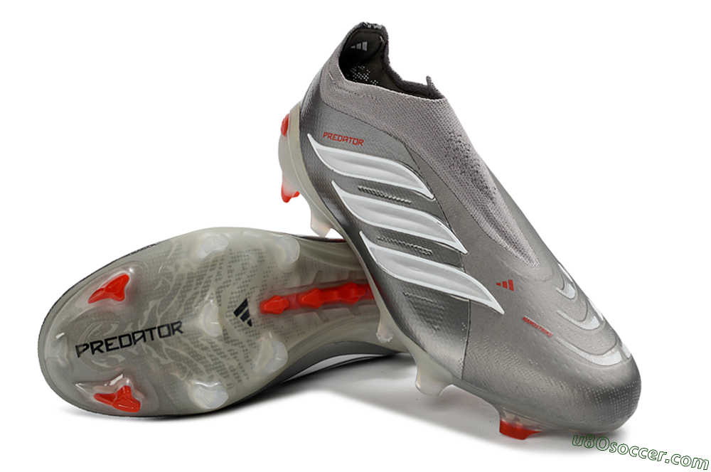 Adidas Predator 26 Elite Laceless FG Firm Ground Soccer Cleats - Gray/Bright Orange/White 4