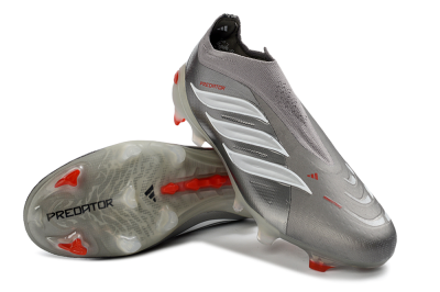 Adidas Predator 26 Elite Laceless FG Firm Ground Soccer Cleats - Gray/Bright Orange/White