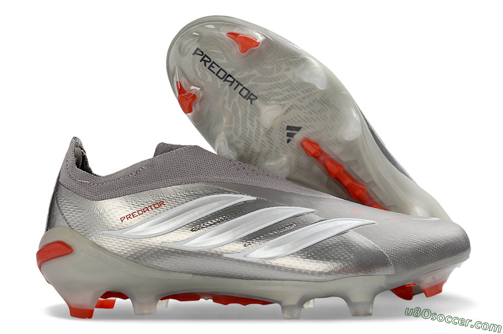Adidas Predator 26 Elite Laceless FG Firm Ground Soccer Cleats - Gray/Bright Orange/White 1