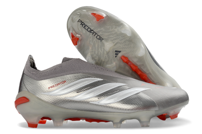 Adidas Predator 26 Elite Laceless FG Firm Ground Soccer Cleats - Gray/Bright Orange/White