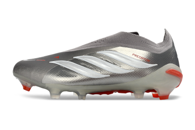 Adidas Predator 26 Elite Laceless FG Firm Ground Soccer Cleats - Gray/Bright Orange/White