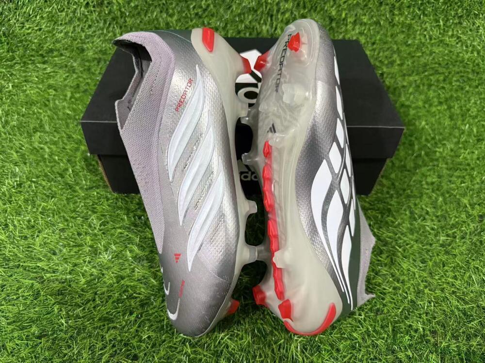 Adidas Predator 26 Elite Laceless FG Firm Ground Soccer Cleats - Gray/Bright Orange/White