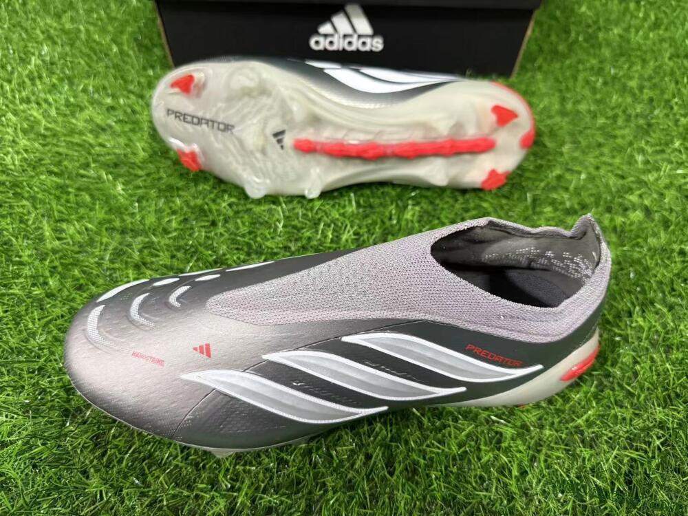 Adidas Predator 26 Elite Laceless FG Firm Ground Soccer Cleats - Gray/Bright Orange/White