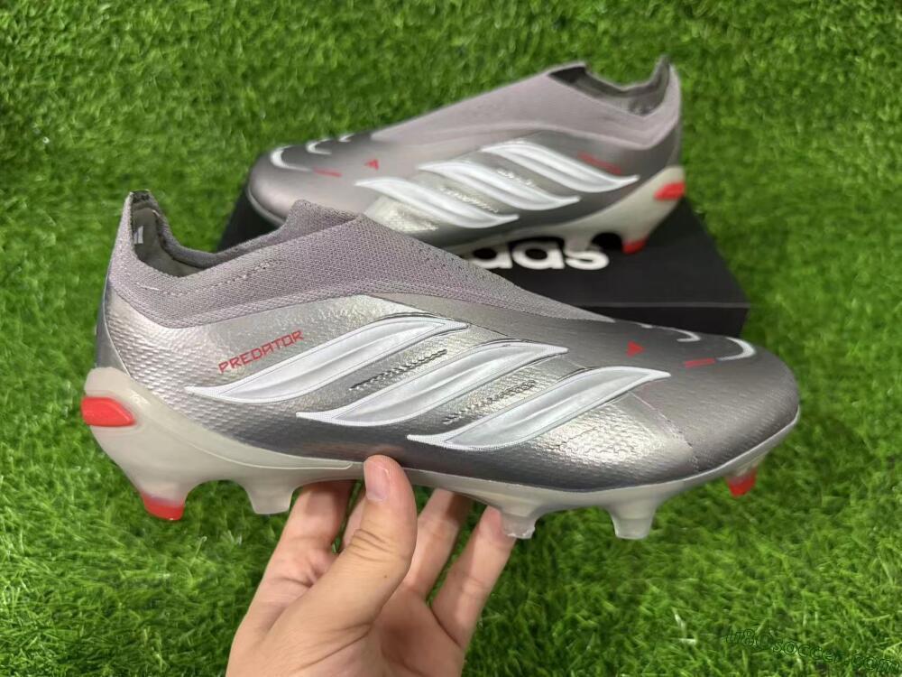 Adidas Predator 26 Elite Laceless FG Firm Ground Soccer Cleats - Gray/Bright Orange/White