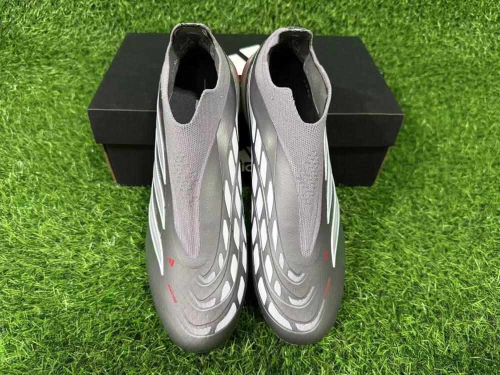 Adidas Predator 26 Elite Laceless FG Firm Ground Soccer Cleats - Gray/Bright Orange/White