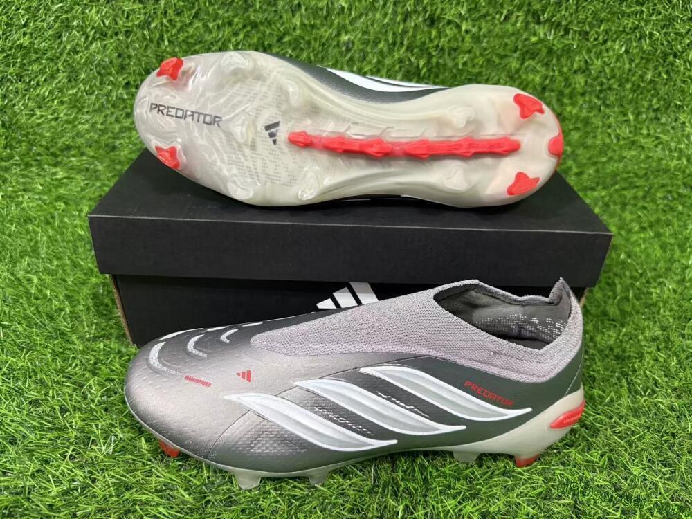 Adidas Predator 26 Elite Laceless FG Firm Ground Soccer Cleats - Gray/Bright Orange/White