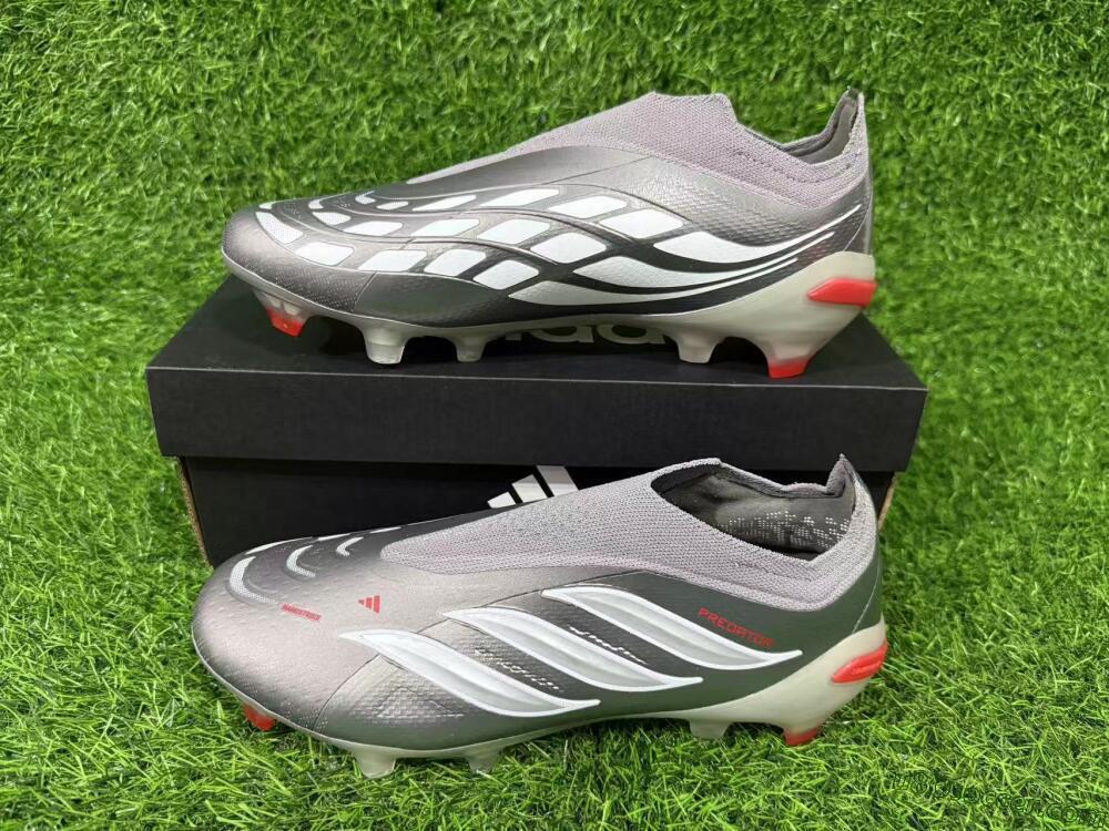 Adidas Predator 26 Elite Laceless FG Firm Ground Soccer Cleats - Gray/Bright Orange/White